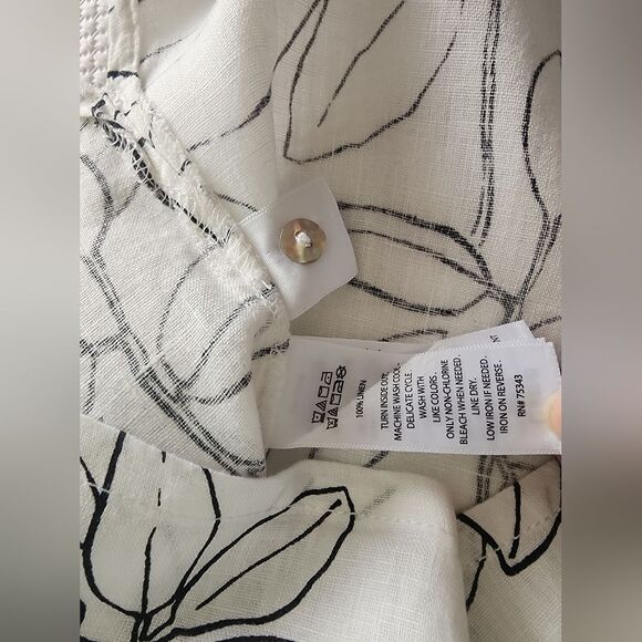 Cynthia Rowley Linen Minimalist Coastal White and Black Leaf Blouse - Picture 8 of 10